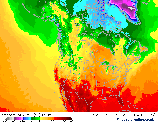 Temperature (2m) ECMWF Th 30.05.2024 18 UTC