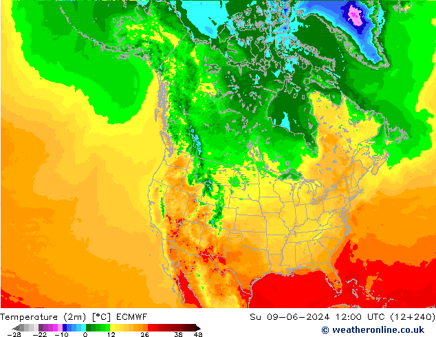 Temperature (2m) ECMWF Su 09.06.2024 12 UTC