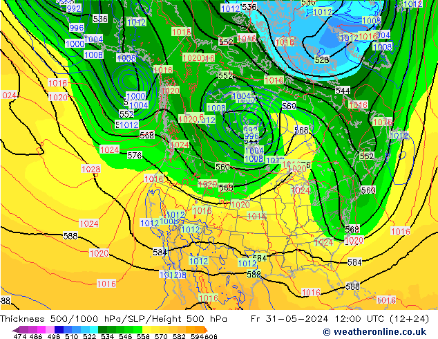 Schichtdicke 500-1000 hPa ECMWF Fr 31.05.2024 12 UTC