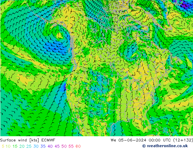 Vento 10 m ECMWF Qua 05.06.2024 00 UTC