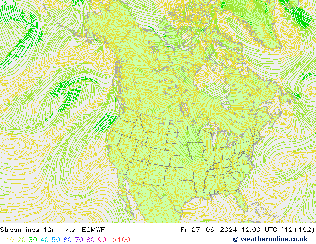 Streamlines 10m ECMWF Fr 07.06.2024 12 UTC