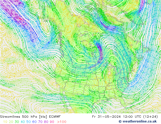 ветер 500 гПа ECMWF пт 31.05.2024 12 UTC