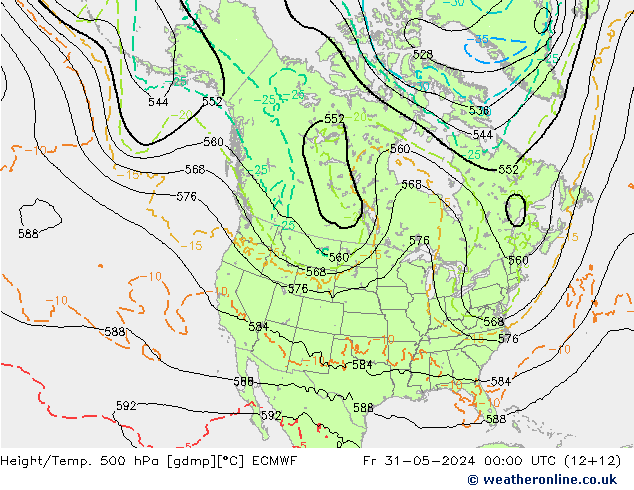 Z500/Rain (+SLP)/Z850 ECMWF Fr 31.05.2024 00 UTC