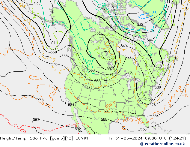 Height/Temp. 500 hPa ECMWF Fr 31.05.2024 09 UTC