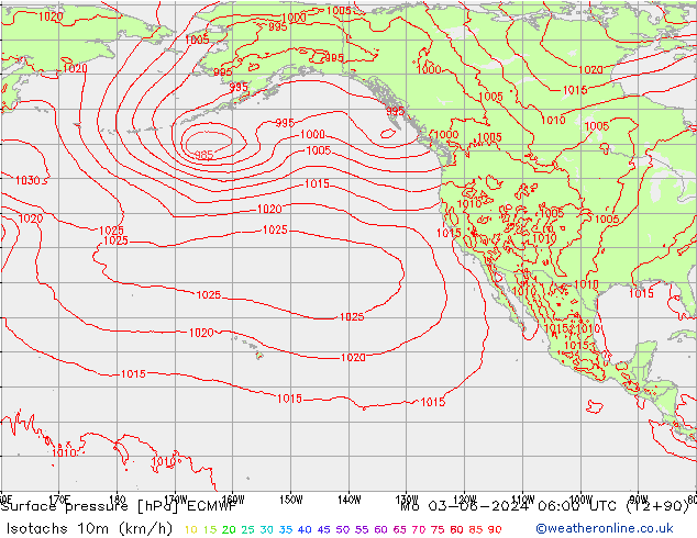 Isotachs (kph) ECMWF  03.06.2024 06 UTC