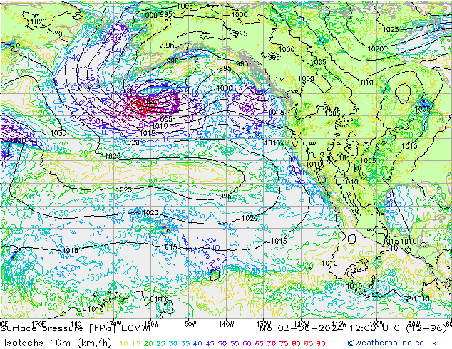 Isotaca (kph) ECMWF lun 03.06.2024 12 UTC