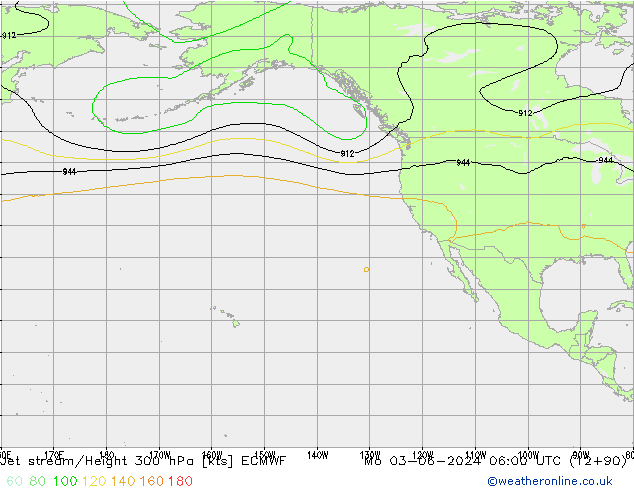 Jet stream/Height 300 hPa ECMWF Mo 03.06.2024 06 UTC