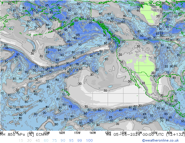 Humidité rel. 850 hPa ECMWF mer 05.06.2024 00 UTC