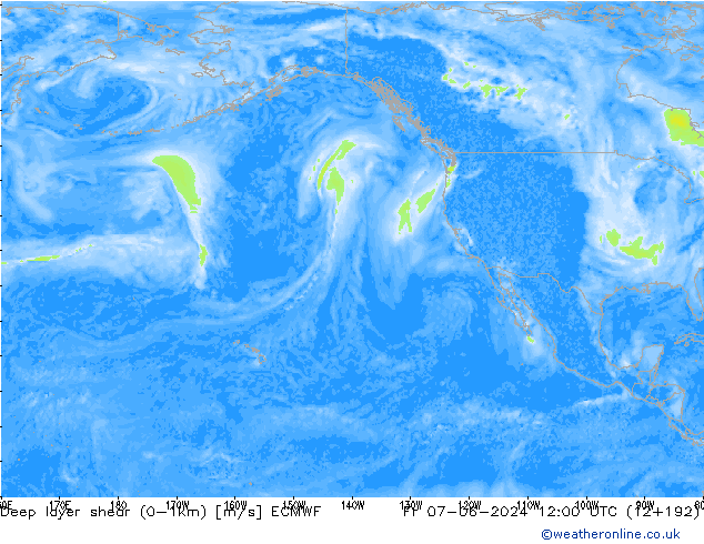 Deep layer shear (0-1km) ECMWF Fr 07.06.2024 12 UTC