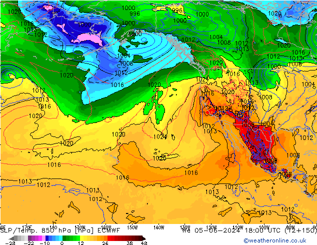 SLP/Temp. 850 hPa ECMWF Mi 05.06.2024 18 UTC