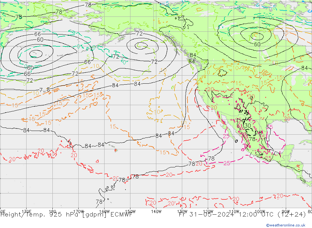 Height/Temp. 925 hPa ECMWF Fr 31.05.2024 12 UTC