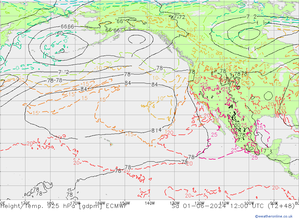 Height/Temp. 925 hPa ECMWF Sa 01.06.2024 12 UTC