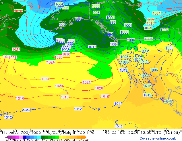 Espesor 700-1000 hPa ECMWF lun 03.06.2024 12 UTC