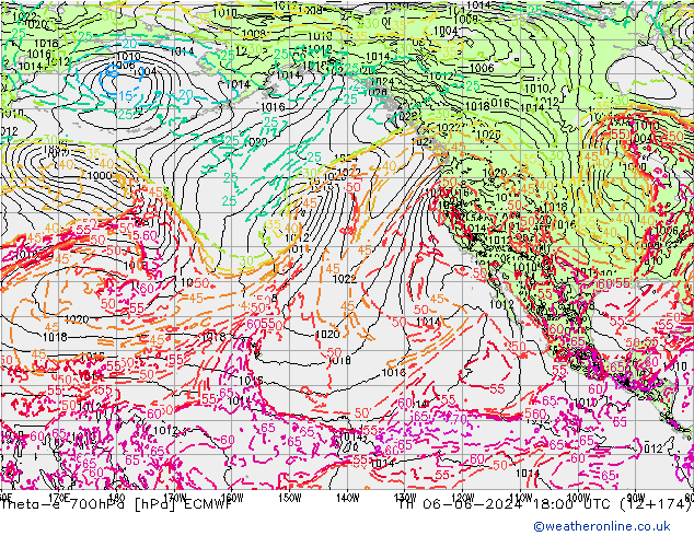 Theta-e 700hPa ECMWF gio 06.06.2024 18 UTC