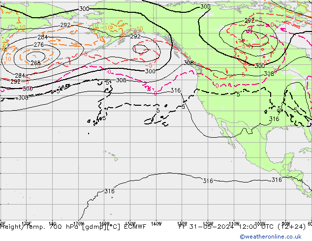 Hoogte/Temp. 700 hPa ECMWF vr 31.05.2024 12 UTC
