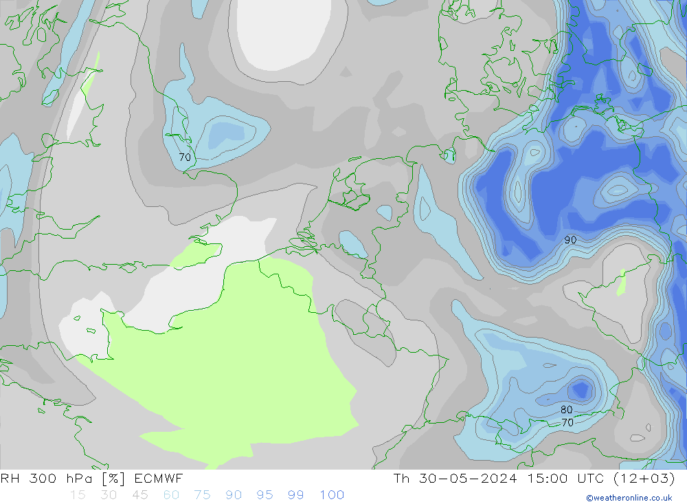 RH 300 hPa ECMWF 星期四 30.05.2024 15 UTC