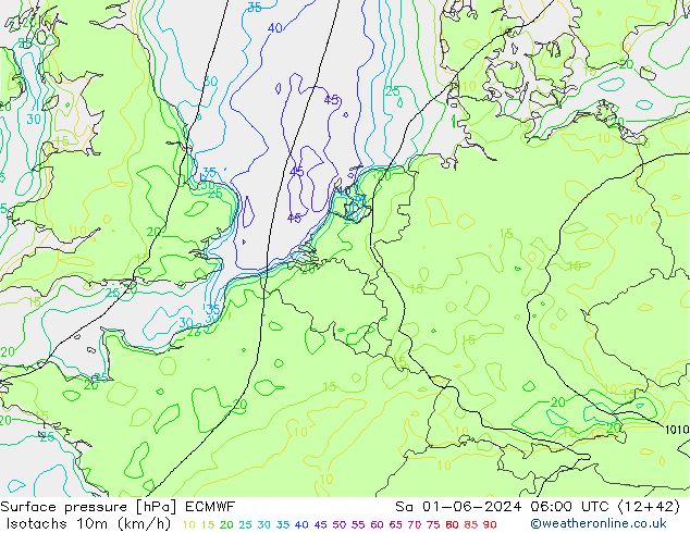 Eşrüzgar Hızları (km/sa) ECMWF Cts 01.06.2024 06 UTC