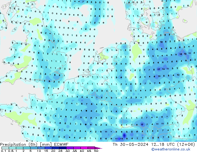 Z500/Rain (+SLP)/Z850 ECMWF gio 30.05.2024 18 UTC