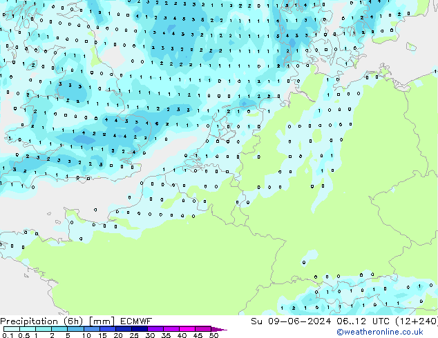 осадки (6h) ECMWF Вс 09.06.2024 12 UTC