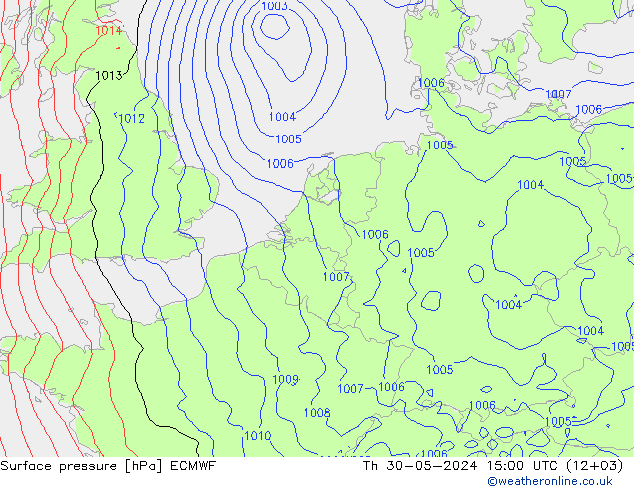 pressão do solo ECMWF Qui 30.05.2024 15 UTC