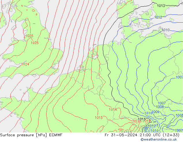 Luchtdruk (Grond) ECMWF vr 31.05.2024 21 UTC