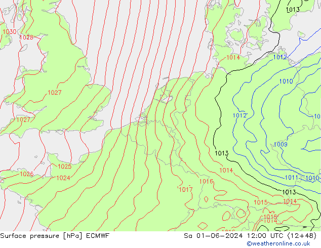 Surface pressure ECMWF Sa 01.06.2024 12 UTC