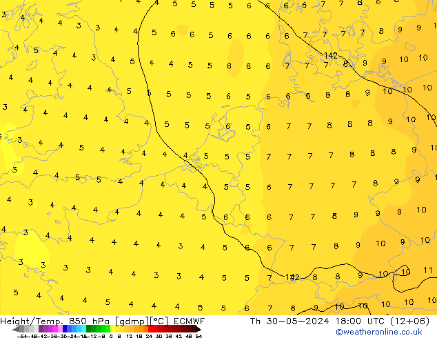 Z500/Rain (+SLP)/Z850 ECMWF gio 30.05.2024 18 UTC