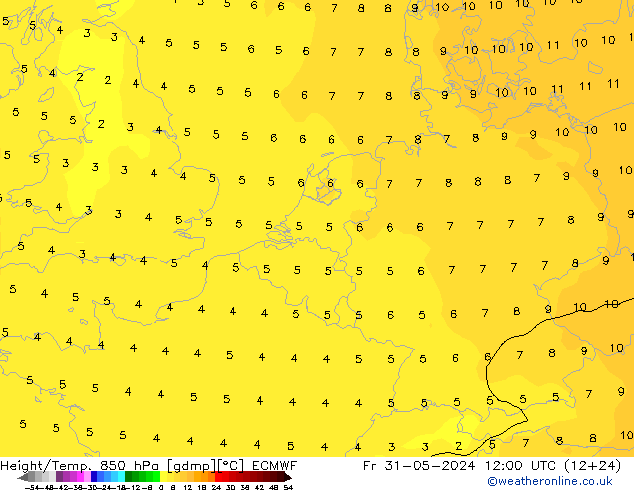 Z500/Rain (+SLP)/Z850 ECMWF Fr 31.05.2024 12 UTC