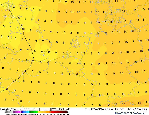 Z500/Rain (+SLP)/Z850 ECMWF dom 02.06.2024 12 UTC