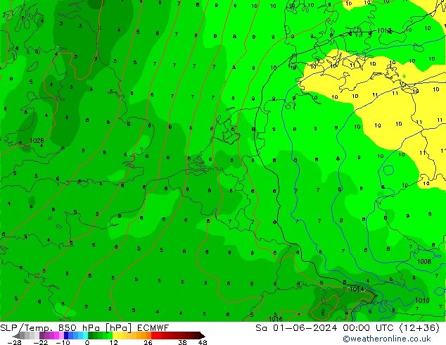 SLP/Temp. 850 hPa ECMWF Sa 01.06.2024 00 UTC