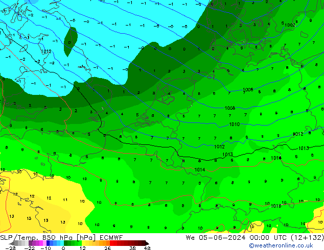 SLP/Temp. 850 hPa ECMWF śro. 05.06.2024 00 UTC