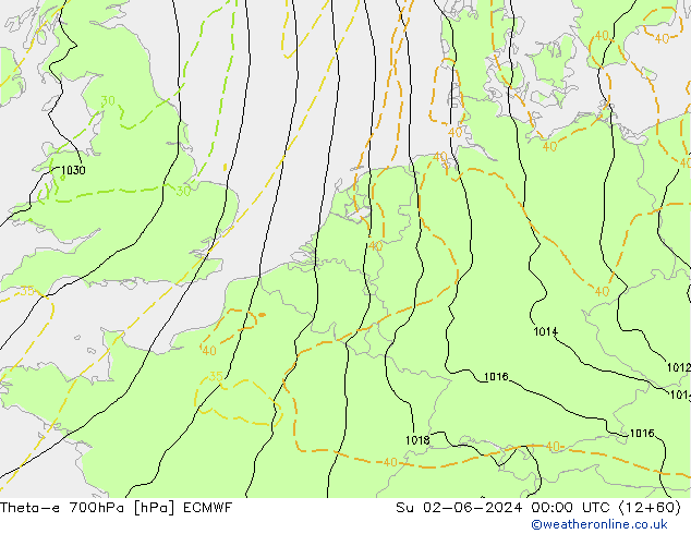 Theta-e 700hPa ECMWF Su 02.06.2024 00 UTC