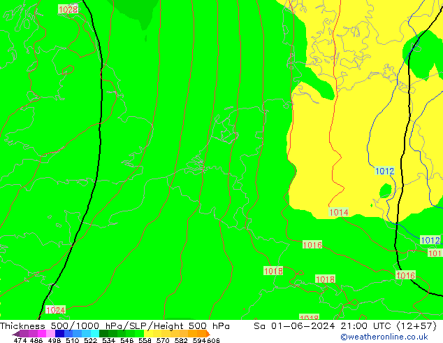 Espesor 500-1000 hPa ECMWF sáb 01.06.2024 21 UTC