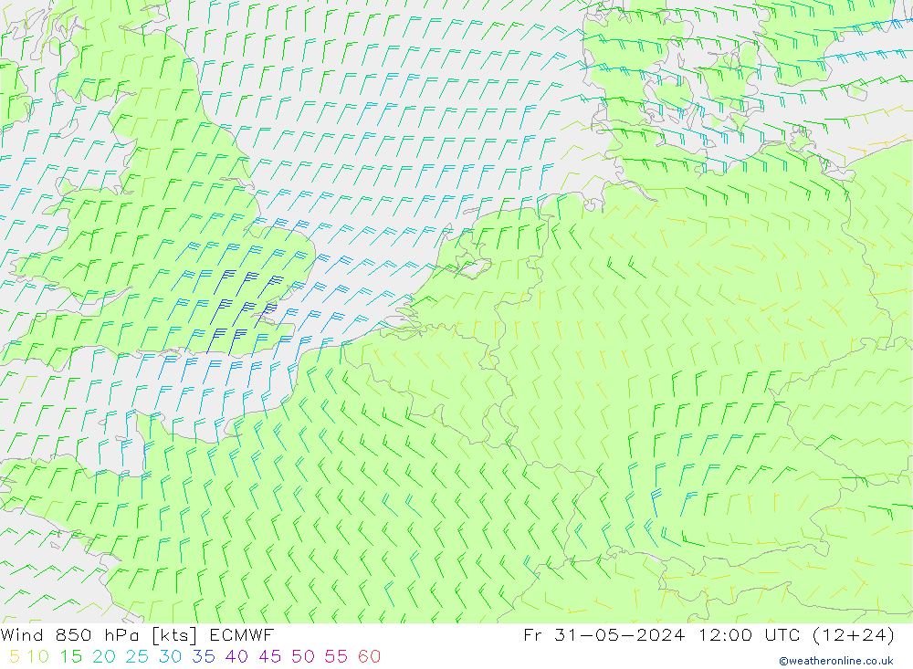 ветер 850 гПа ECMWF пт 31.05.2024 12 UTC