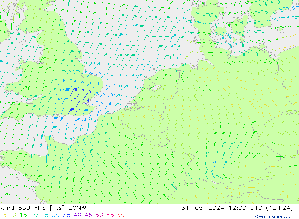 Wind 850 hPa ECMWF Fr 31.05.2024 12 UTC