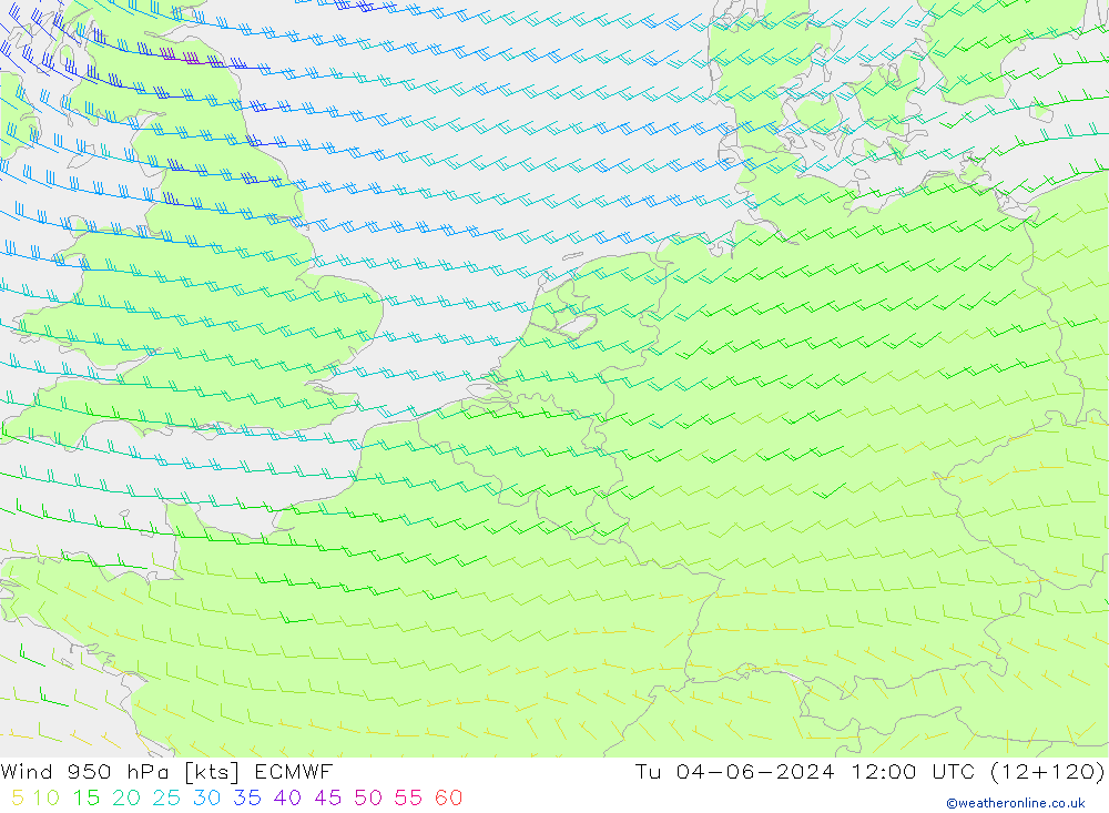 Wind 950 hPa ECMWF Út 04.06.2024 12 UTC