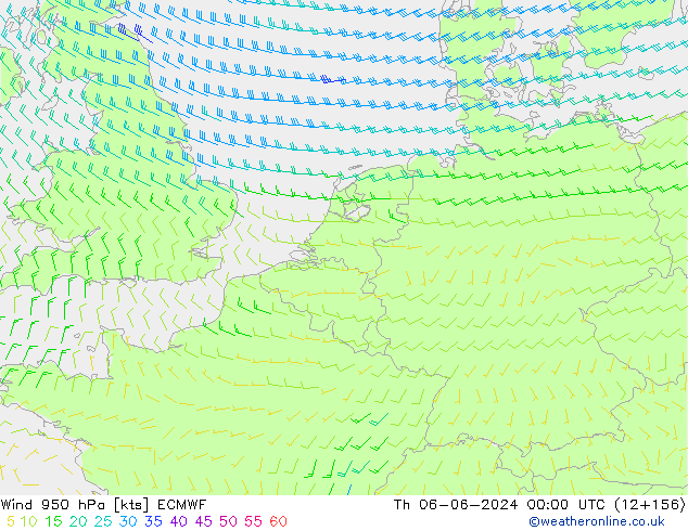 Wind 950 hPa ECMWF Th 06.06.2024 00 UTC