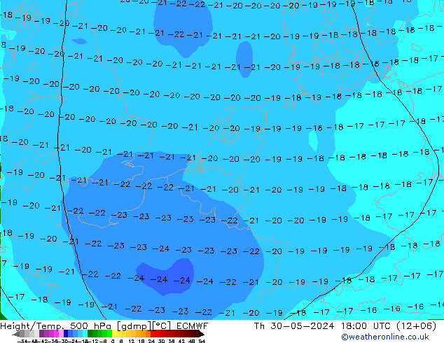 Z500/Rain (+SLP)/Z850 ECMWF gio 30.05.2024 18 UTC