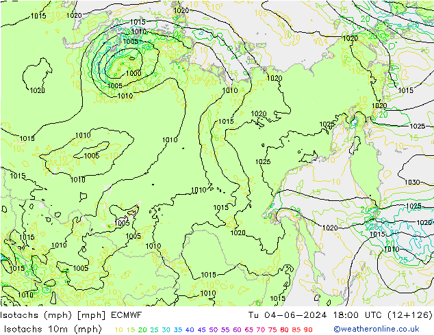 Isotachen (mph) ECMWF Di 04.06.2024 18 UTC