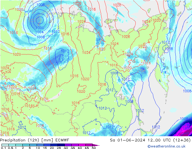 Totale neerslag (12h) ECMWF za 01.06.2024 00 UTC
