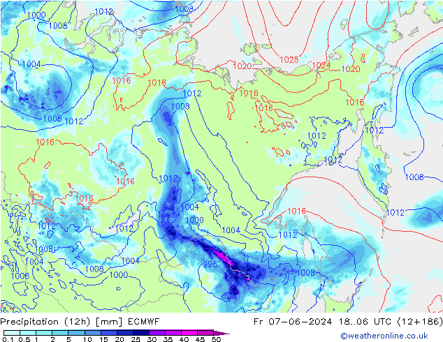 Precipitazione (12h) ECMWF ven 07.06.2024 06 UTC