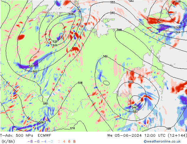 T-Adv. 500 hPa ECMWF Qua 05.06.2024 12 UTC