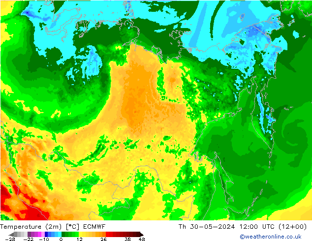 Temperatura (2m) ECMWF gio 30.05.2024 12 UTC