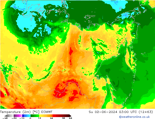 Temperature (2m) ECMWF Ne 02.06.2024 03 UTC