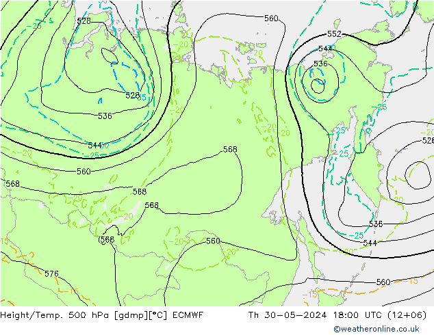 Z500/Rain (+SLP)/Z850 ECMWF Th 30.05.2024 18 UTC