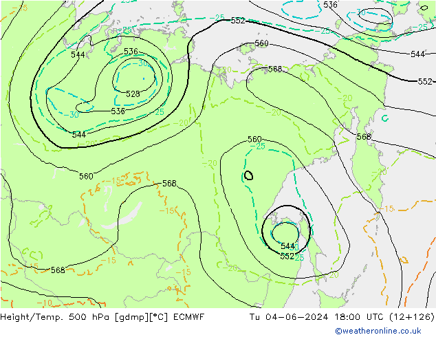 Z500/Rain (+SLP)/Z850 ECMWF Tu 04.06.2024 18 UTC