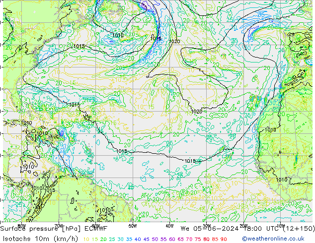 Isotachs (kph) ECMWF We 05.06.2024 18 UTC