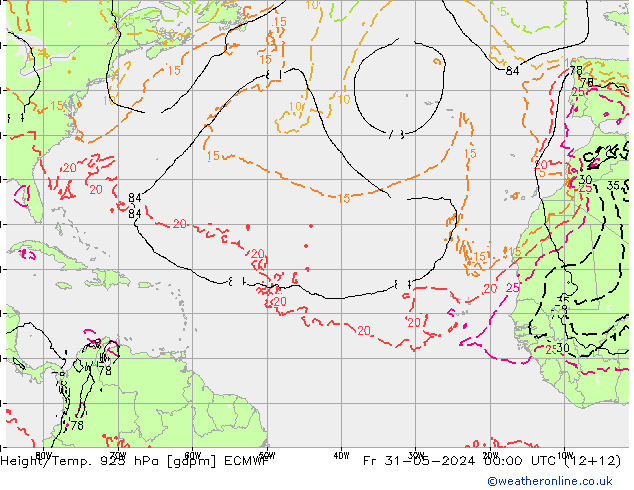 Height/Temp. 925 hPa ECMWF Sex 31.05.2024 00 UTC