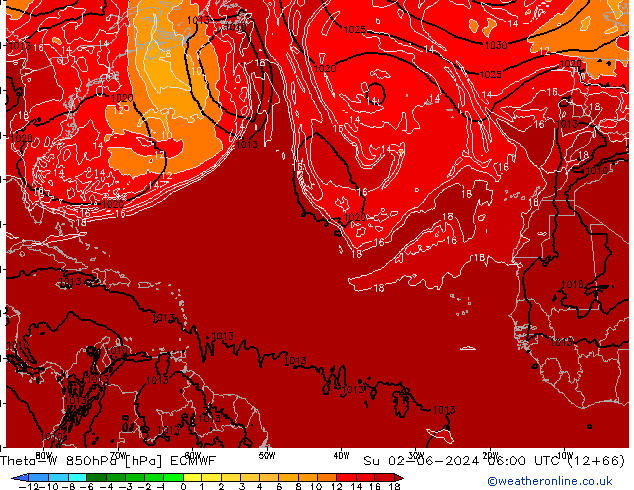 Theta-W 850hPa ECMWF Su 02.06.2024 06 UTC