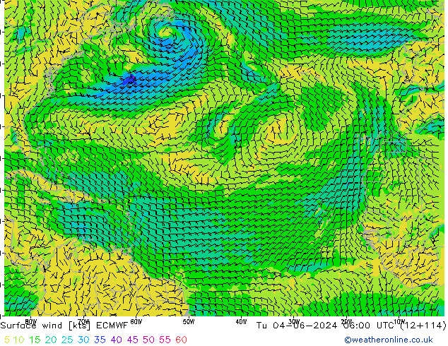 Surface wind ECMWF Út 04.06.2024 06 UTC